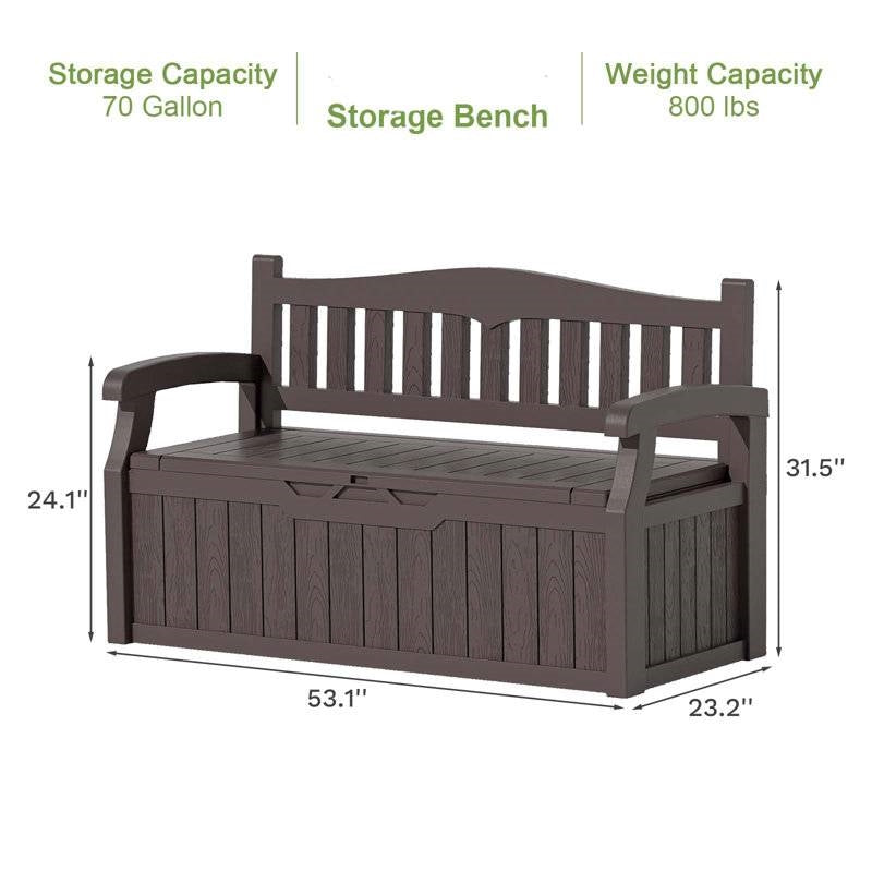 Heavy Duty, Brown, Plastic, Outdoor Bench