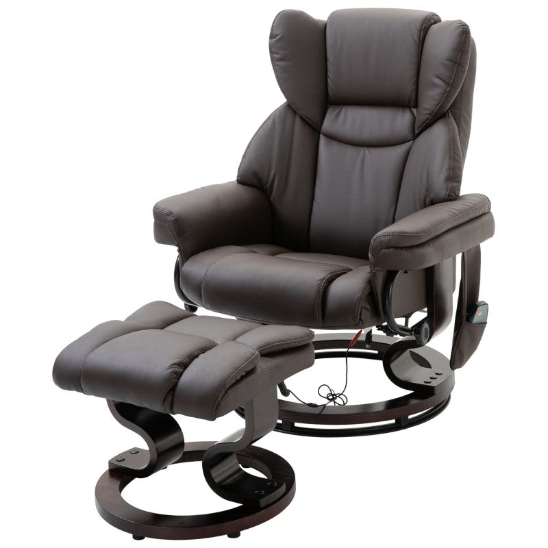 Adjustable Brown Faux Leather Recliner Chair w/ Ottoman