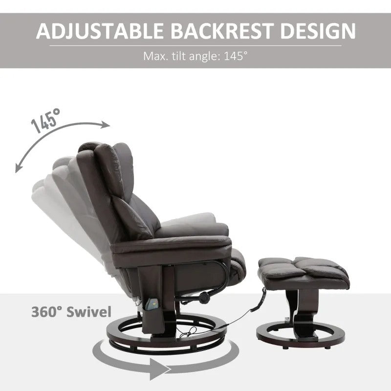Adjustable Brown Faux Leather Recliner Chair w/ Ottoman
