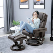 Adjustable Brown Faux Leather Recliner Chair w/ Ottoman