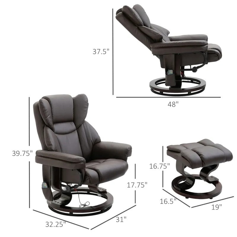 Adjustable Brown Faux Leather Recliner Chair w/ Ottoman