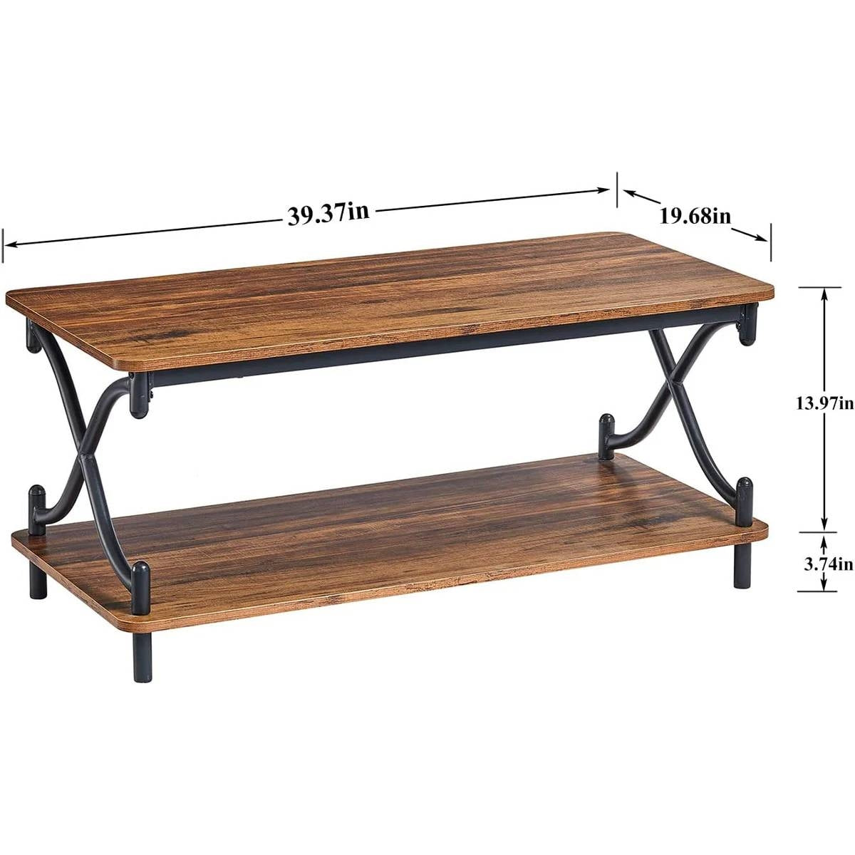 Modern Industrial Black Metal, Brown Wood, Coffee Table