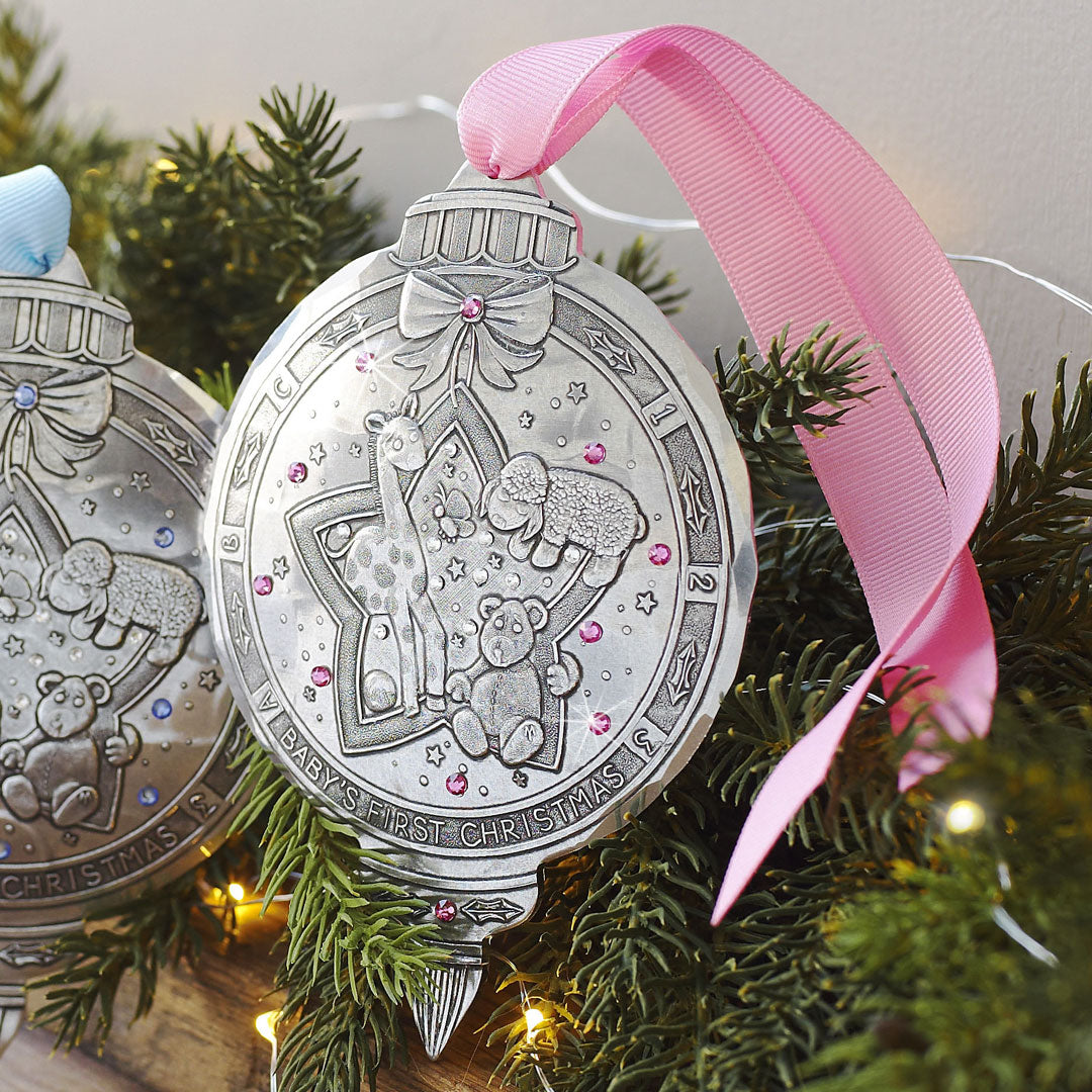 Baby Girl 1st Christmas Ornament with Crystals