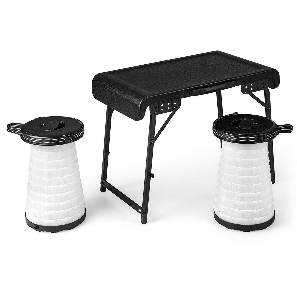 3 Pieces Folding Camping Table Stool Set Black