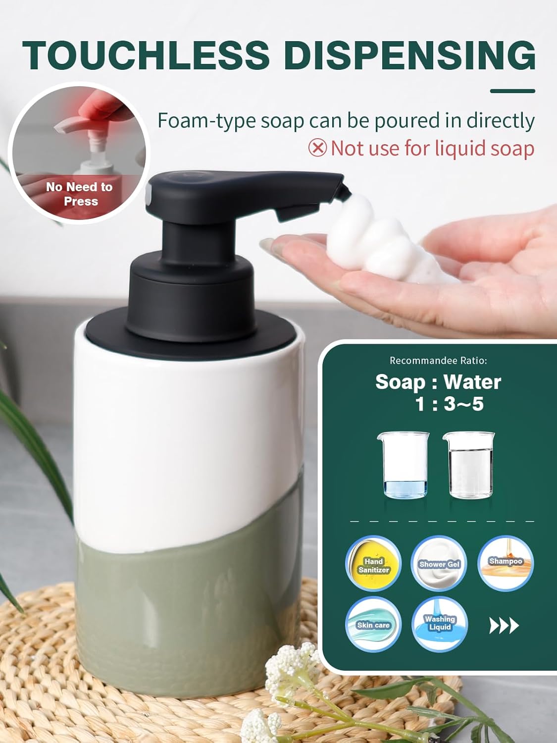 Nordic Garden Automatic Foaming Soap Dispenser, 10 oz