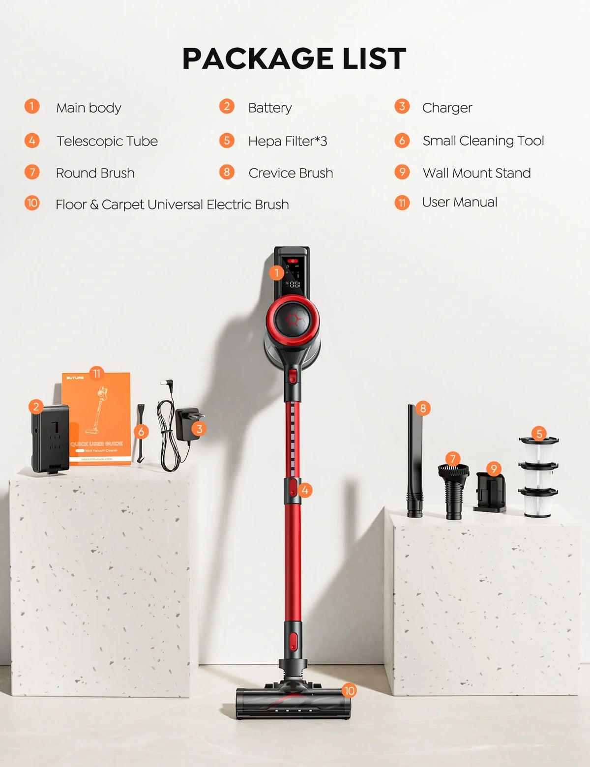 Buture JR700 Red Cordless Vacuum