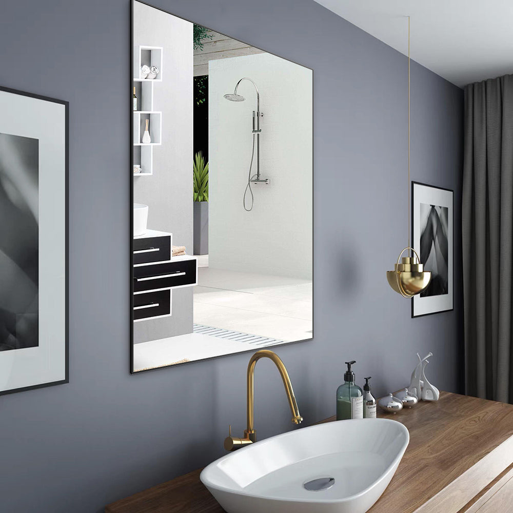36x24 inch Modern Black Bathroom Mirror with Aluminum Frame