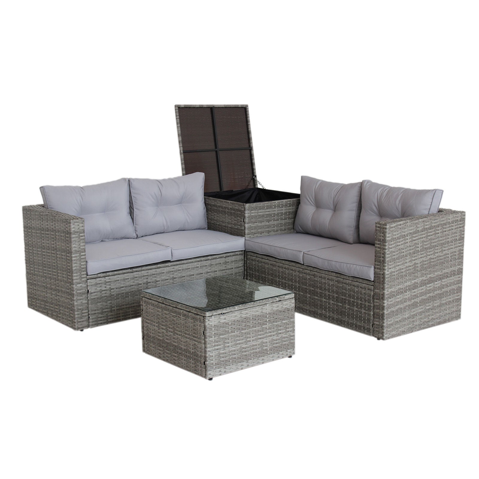4 Piece Patio Sectional Sofa Set with Storage Box - Grey