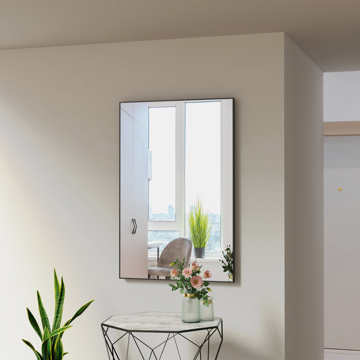 36x24 inch Modern Black Bathroom Mirror with Aluminum Frame