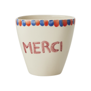 Ceramic Oval Cup with Hand Painted Merci - 10.1 oz