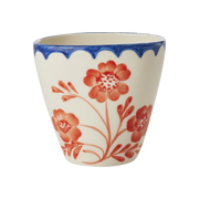 Ceramic Oval Cup with Hand Painted Vintage Flowers - 10.1 oz
