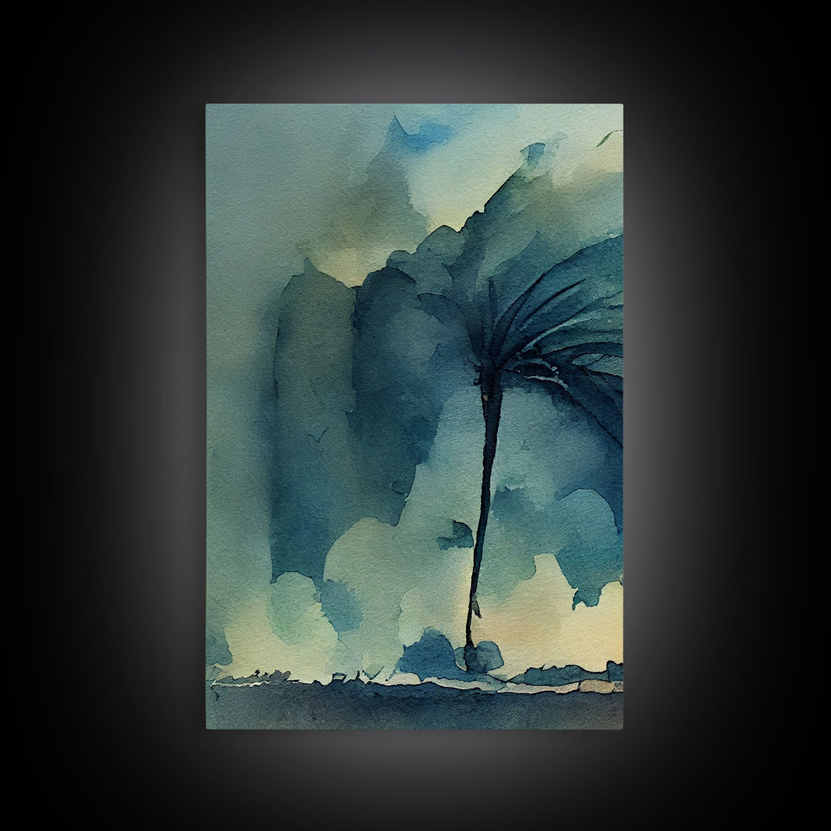 Watercolor of a Palm Tree Blowing in a Hurricane, 3 Piece Canvas Print, Wall Art