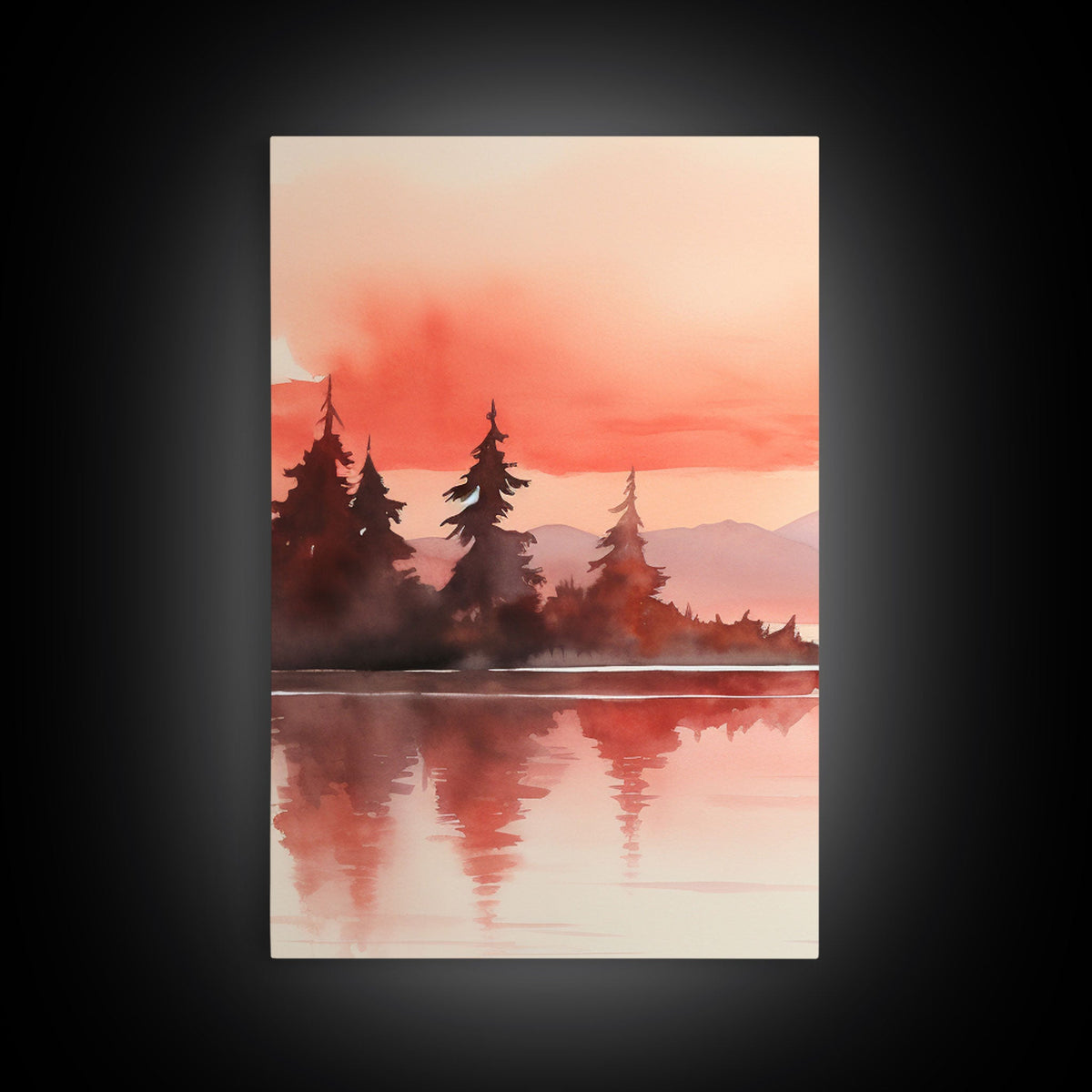 Beautiful Red Lake Sunset 3 Piece Framed Canvas Print Set