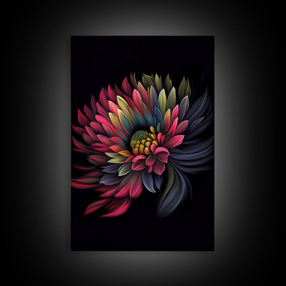 Triptych 3 Panel Wall Art - Framed Canvas Prints - Retro Style Flower Paintings