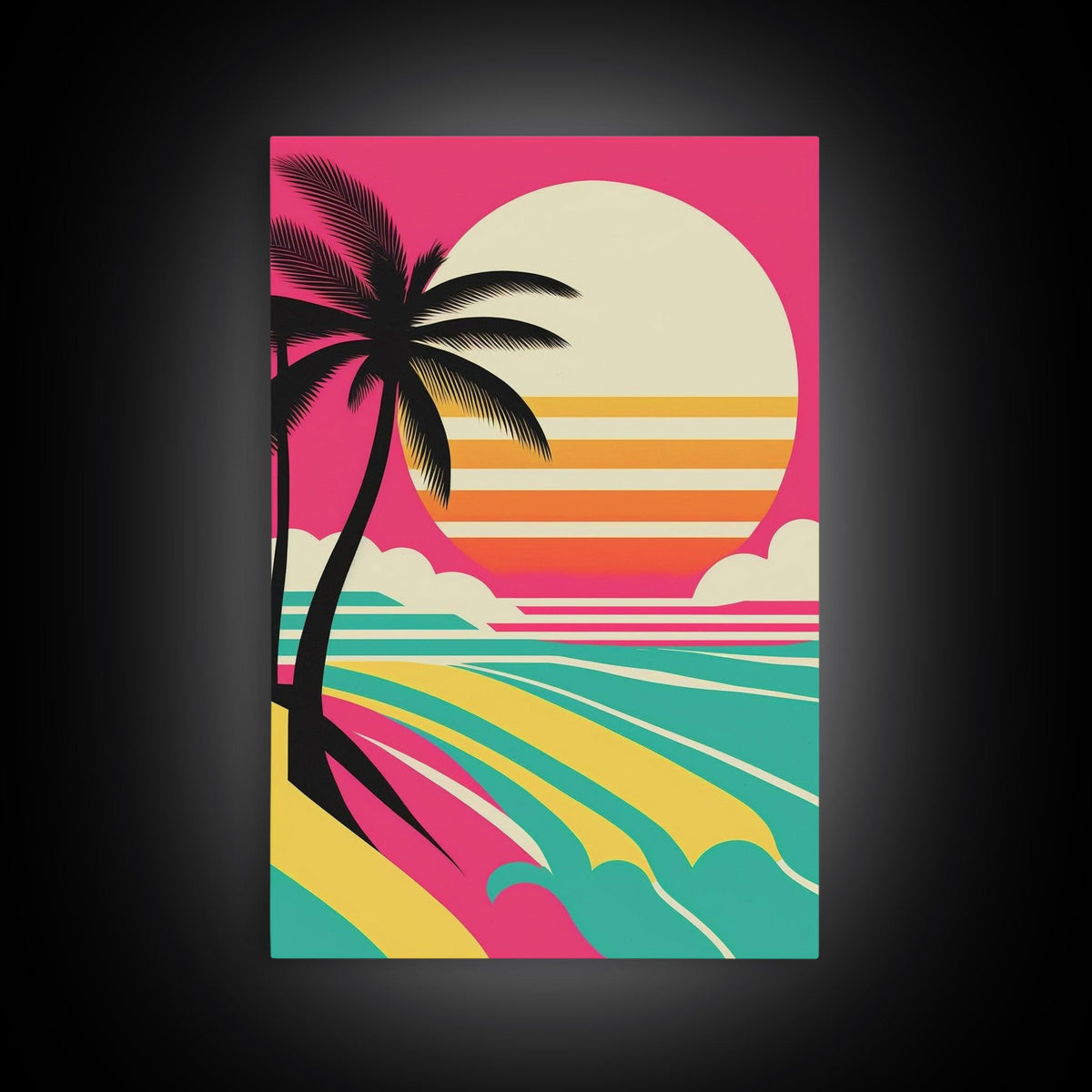 Beautiful Turquoise Retro Style Beach Art, Triptych 3 Panel Framed Canvas Prints