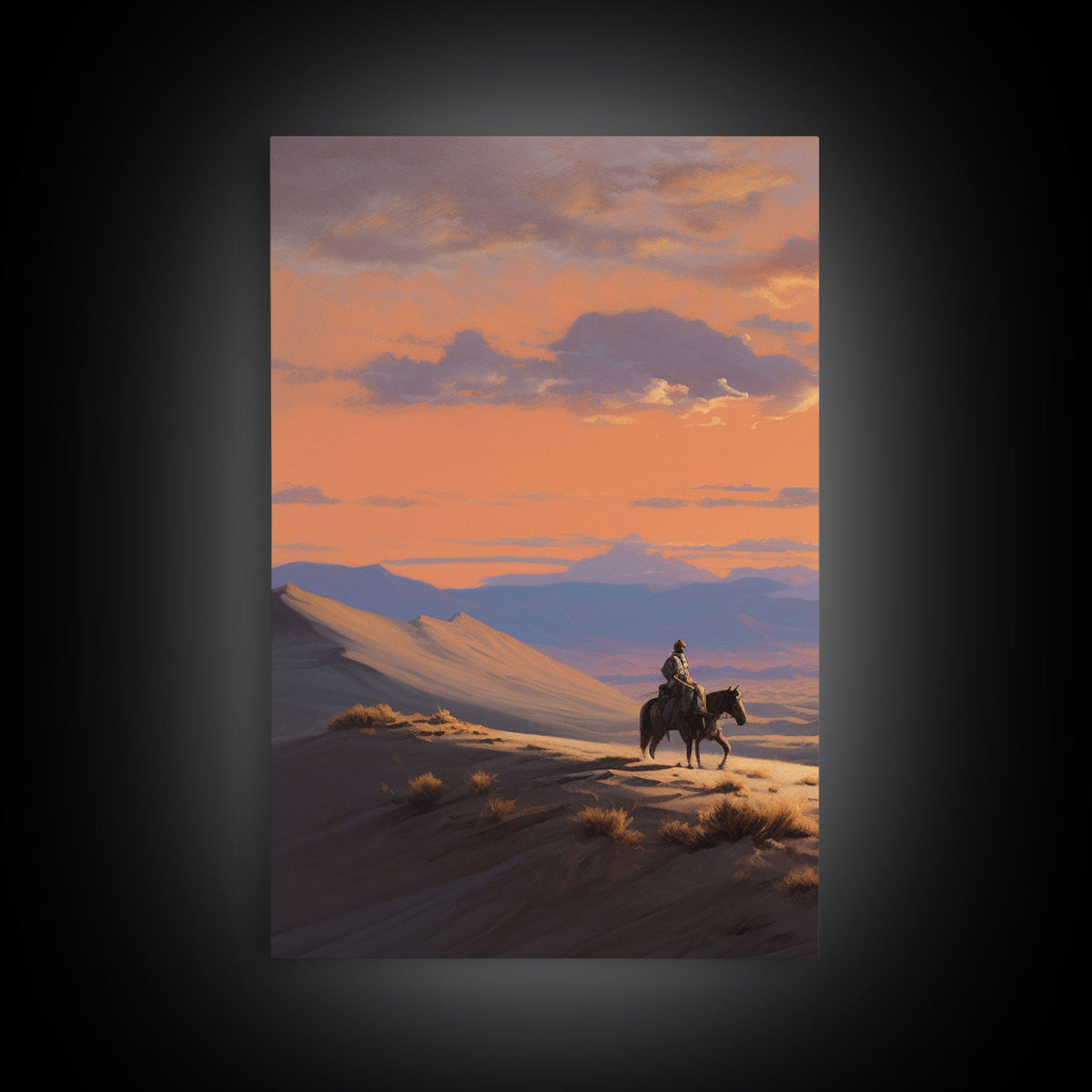Cowboy Wall Art, Sunset Print, Canvas Print, 3 Piece Wall Art