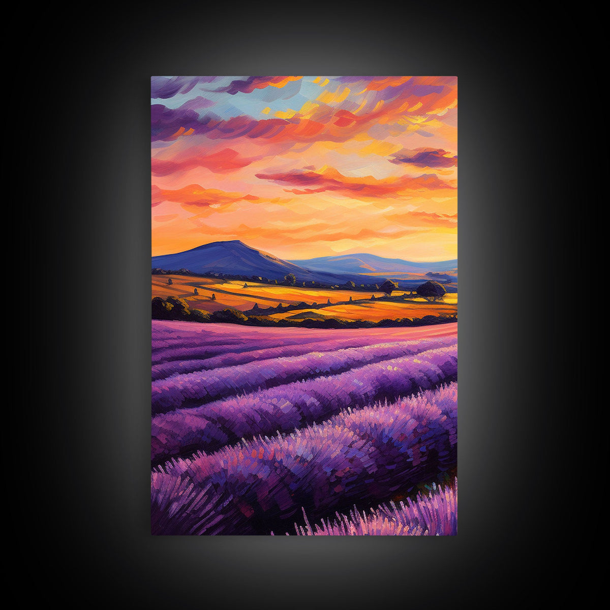 Purple Lavender Fields, 3 Piece Wall Art, Framed Canvas Print