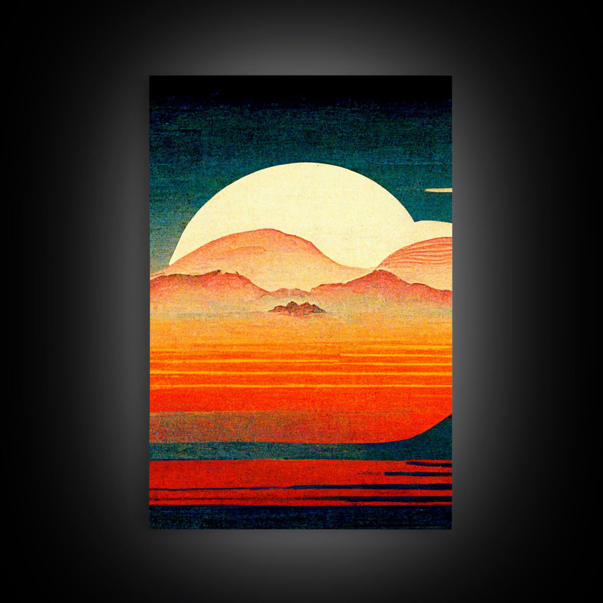 Retro Japanese Style Sunset Art, 3 Piece Wall Art, Canvas Print