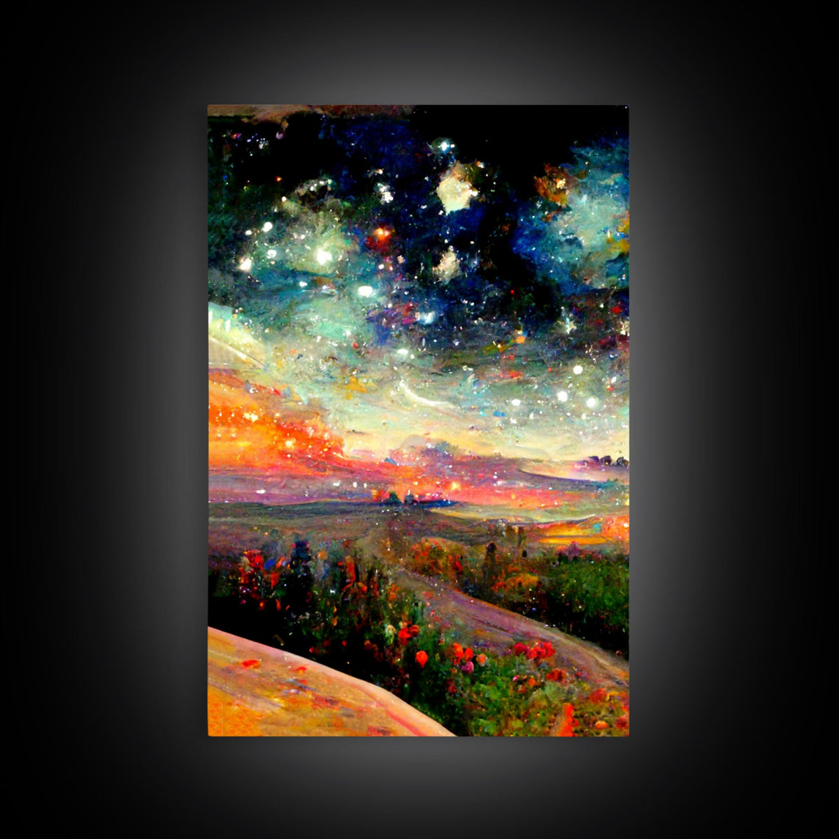 Night Starry Sky Landscape, 3 Piece Wall Art, Ready To Hang Canvas Print
