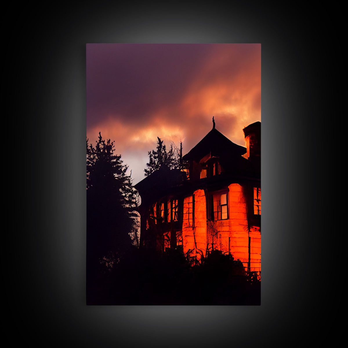 3 Piece Canvas Wall Decor, Victorian Style Haunted House