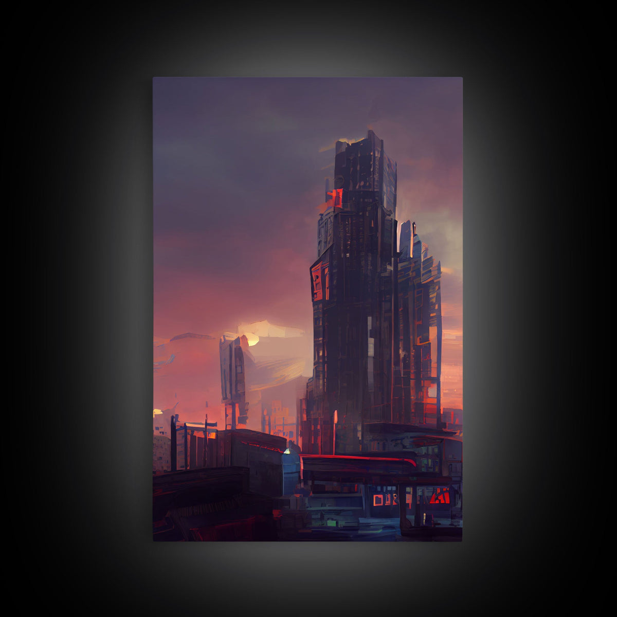 Cyberpunk City, 3 Piece Wall Art, Canvas Print
