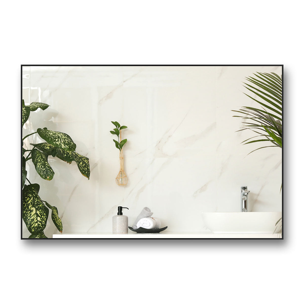 36x24 inch Modern Black Bathroom Mirror with Aluminum Frame