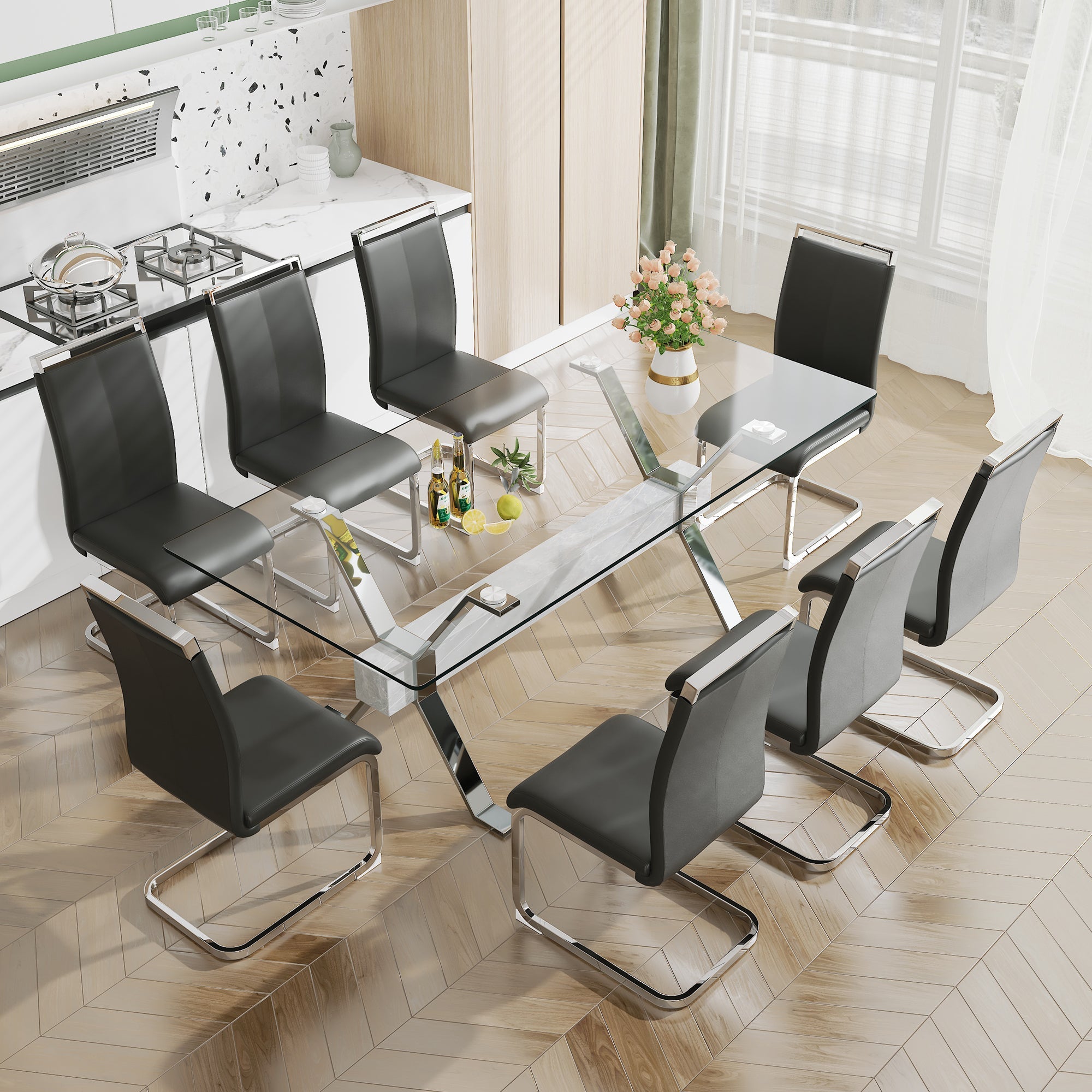 Modern Tempered Glass Dining Table 79 ''x39'' x 30 '' 1105