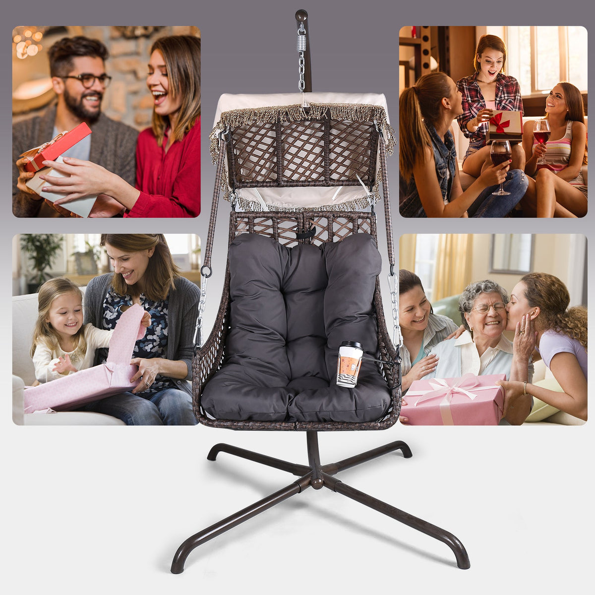 Swing Egg Chair with Stand, Rattan Frame, Hammock Chair