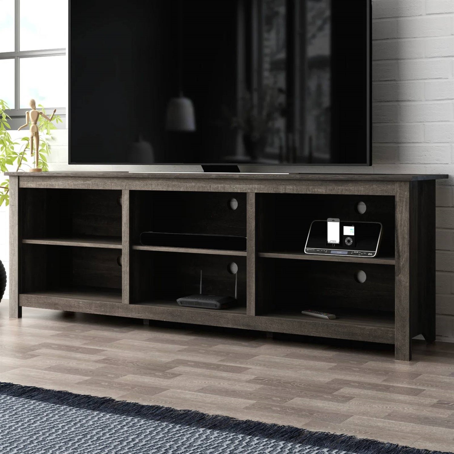 Dark Brown Wood TV Stand Entertainment Center