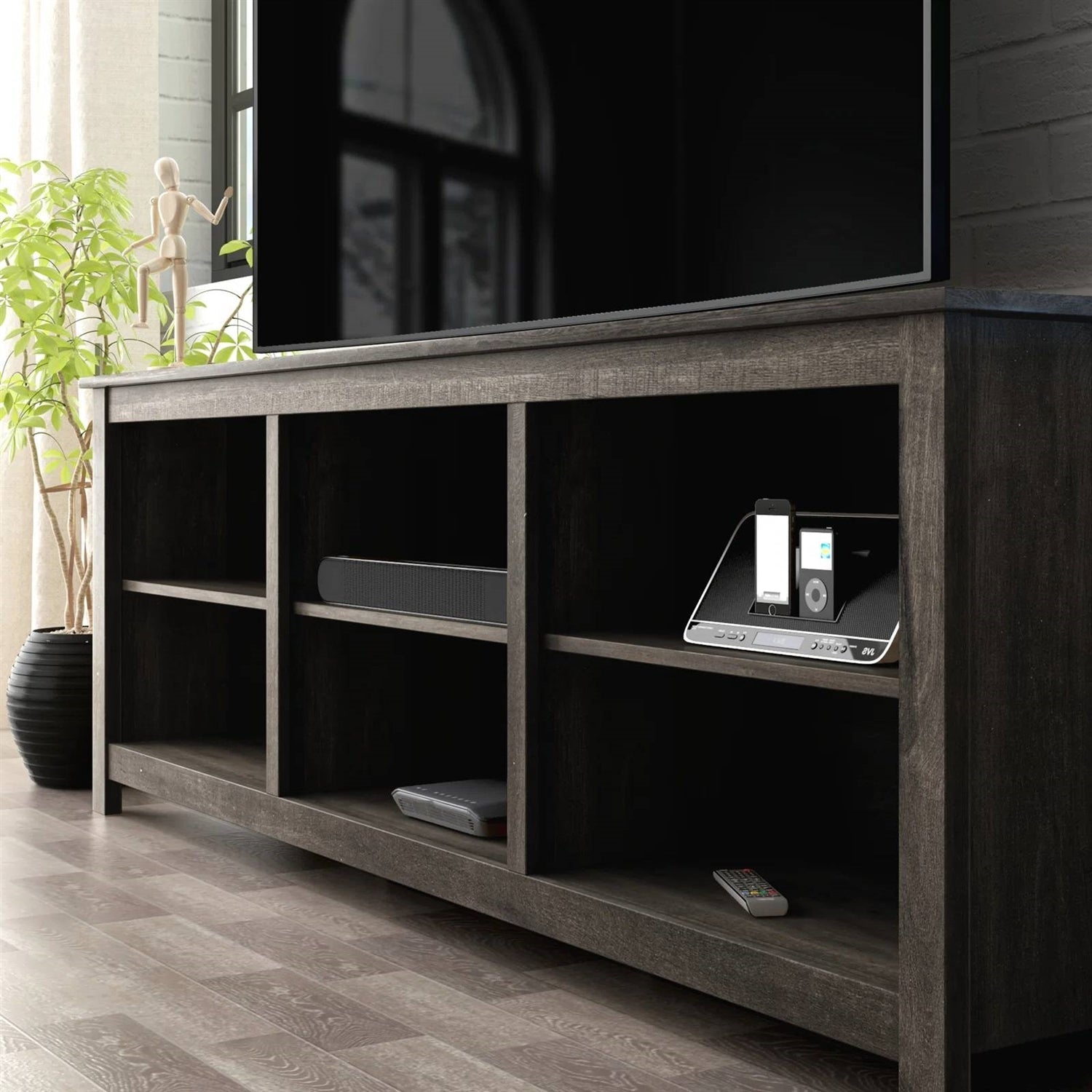 Dark Brown Wood TV Stand Entertainment Center