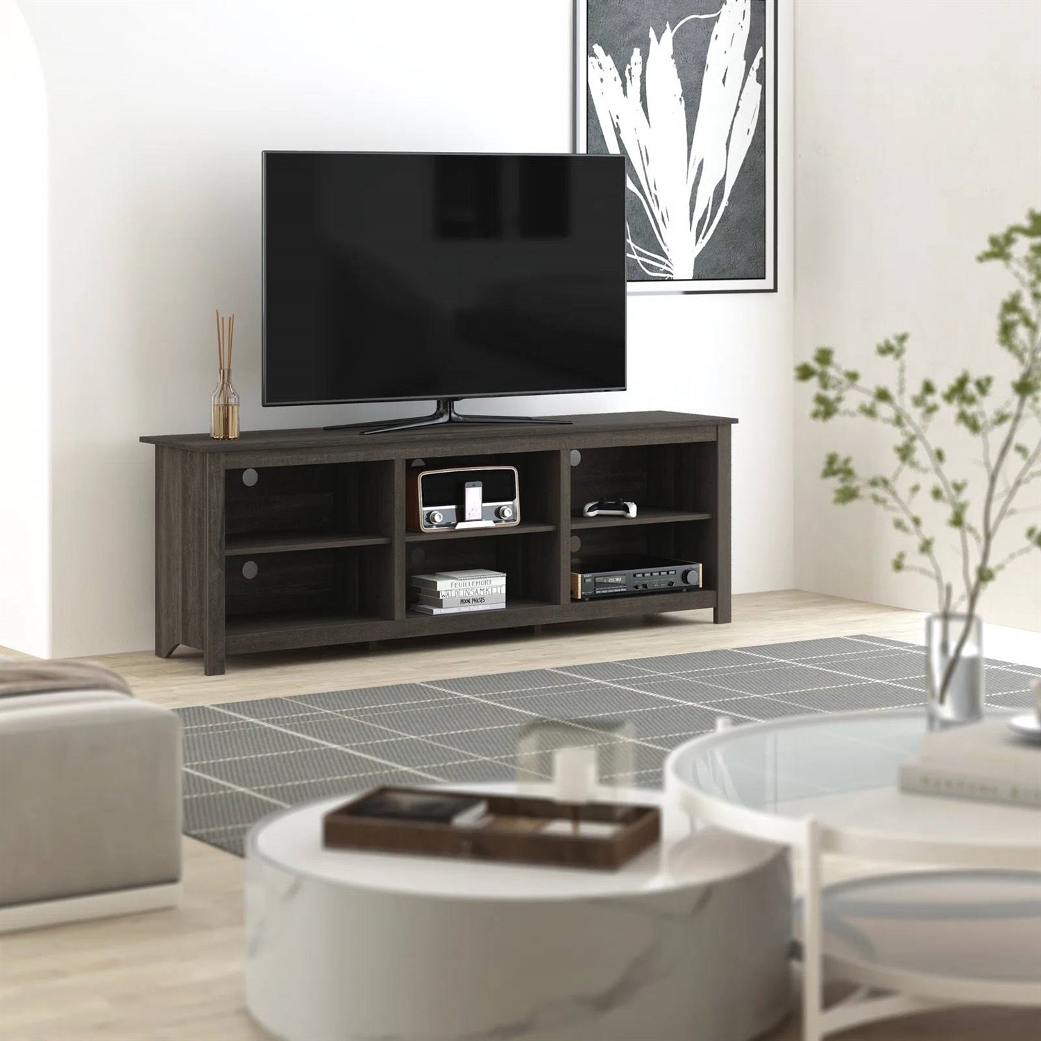 Dark Brown Wood TV Stand Entertainment Center