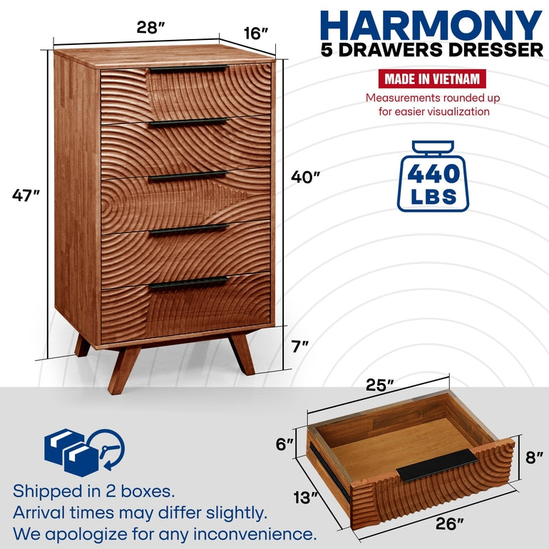 Acacia Harmony Dresser with 5 Drawers