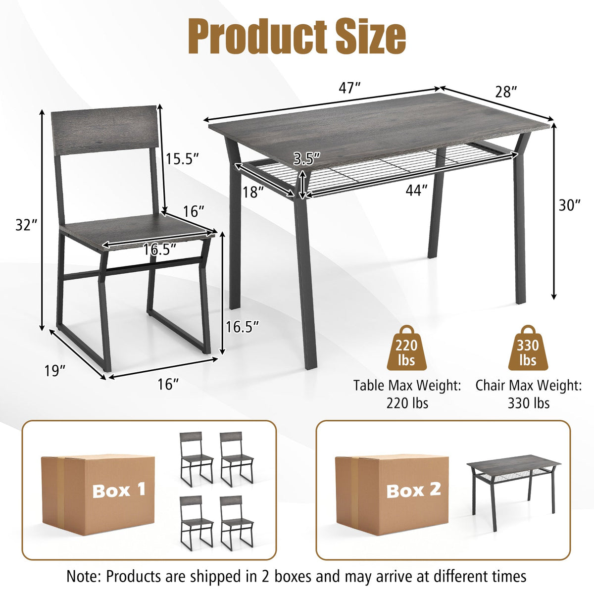 5 Piece Dining Table Set with Storage Rack - Gray
