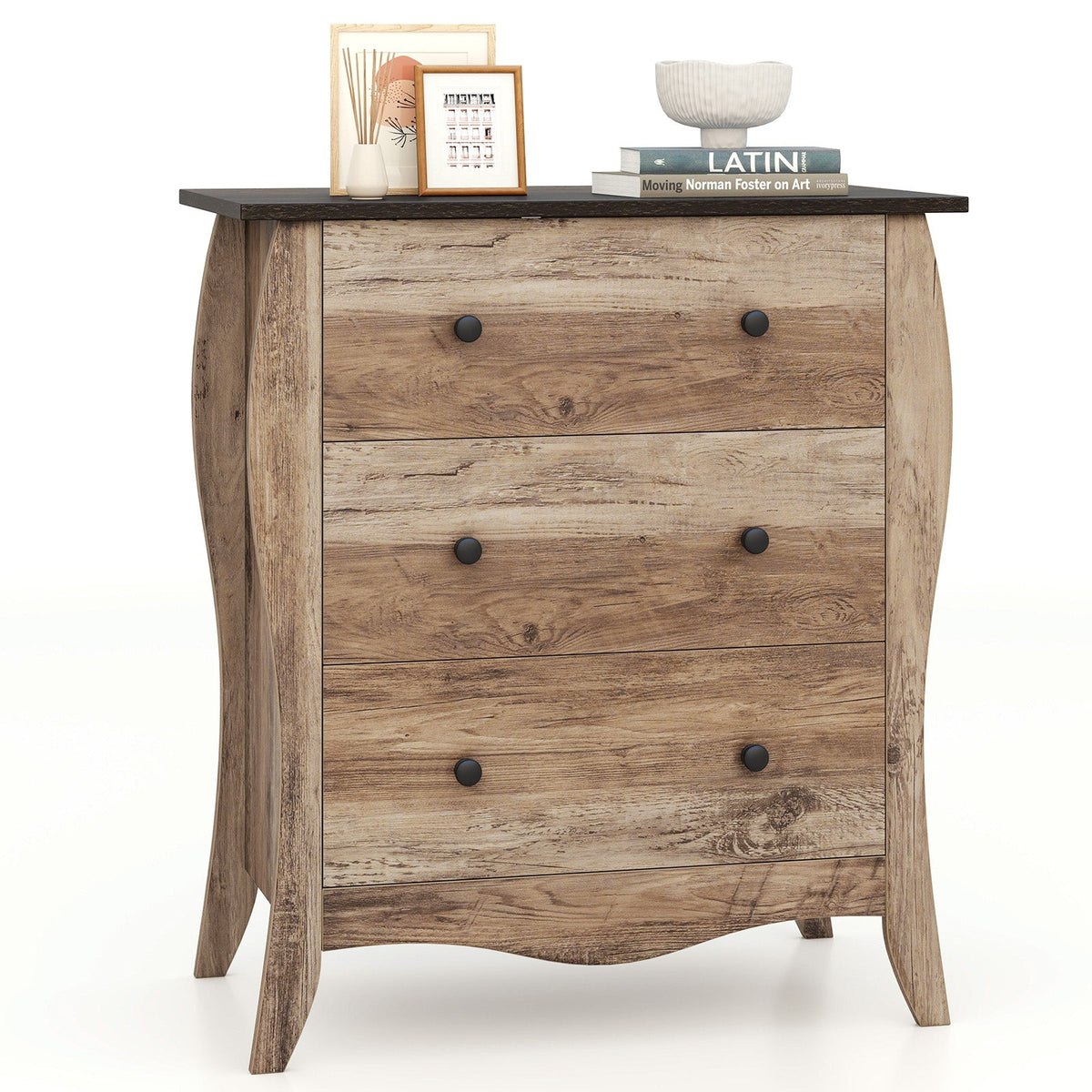 Dresser for Bedroom with 3 Folding Fabric Drawers & Anti-tipping Kit-Brown