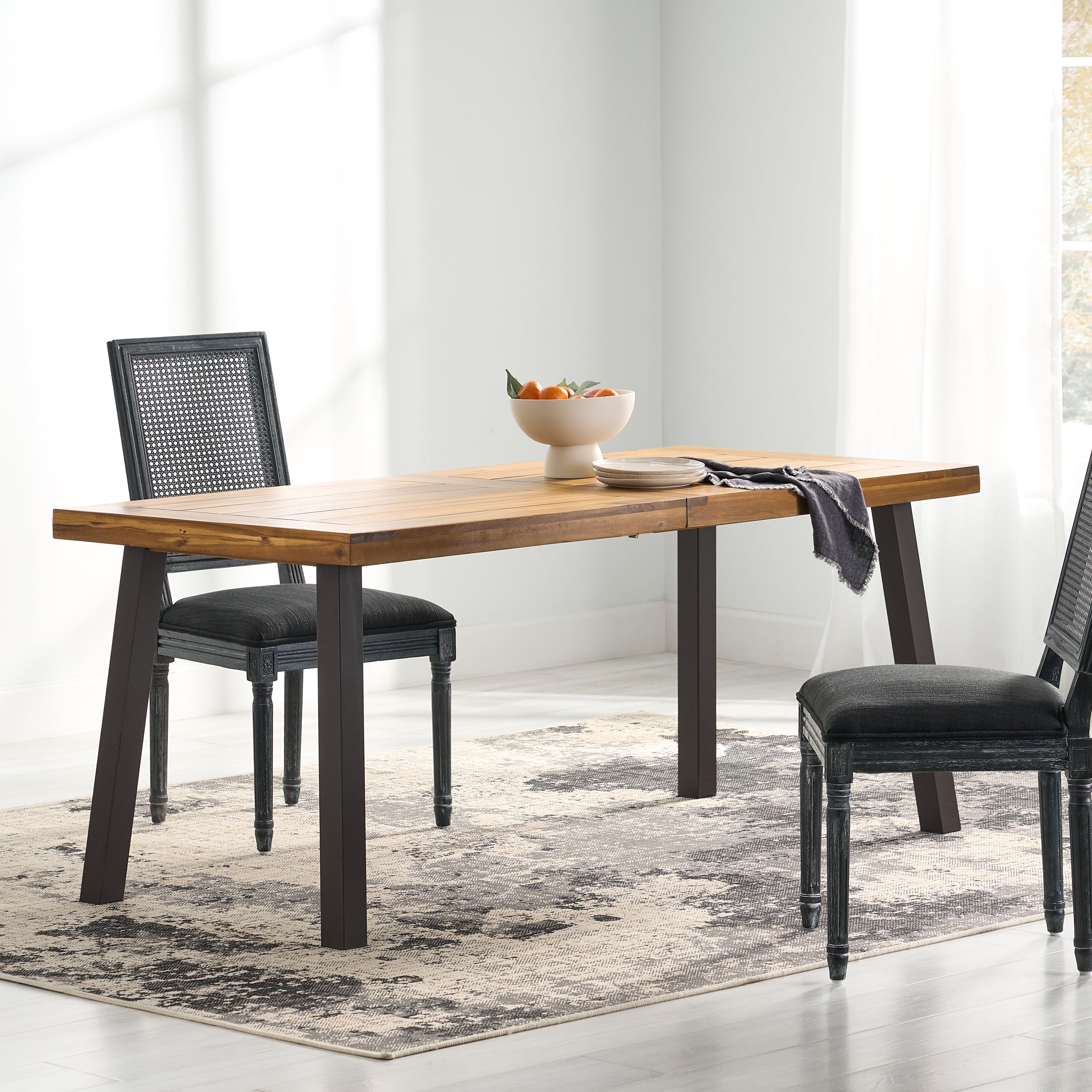 Della Acacia Wood Dining Table with Rustic Metal, Brown, Grey