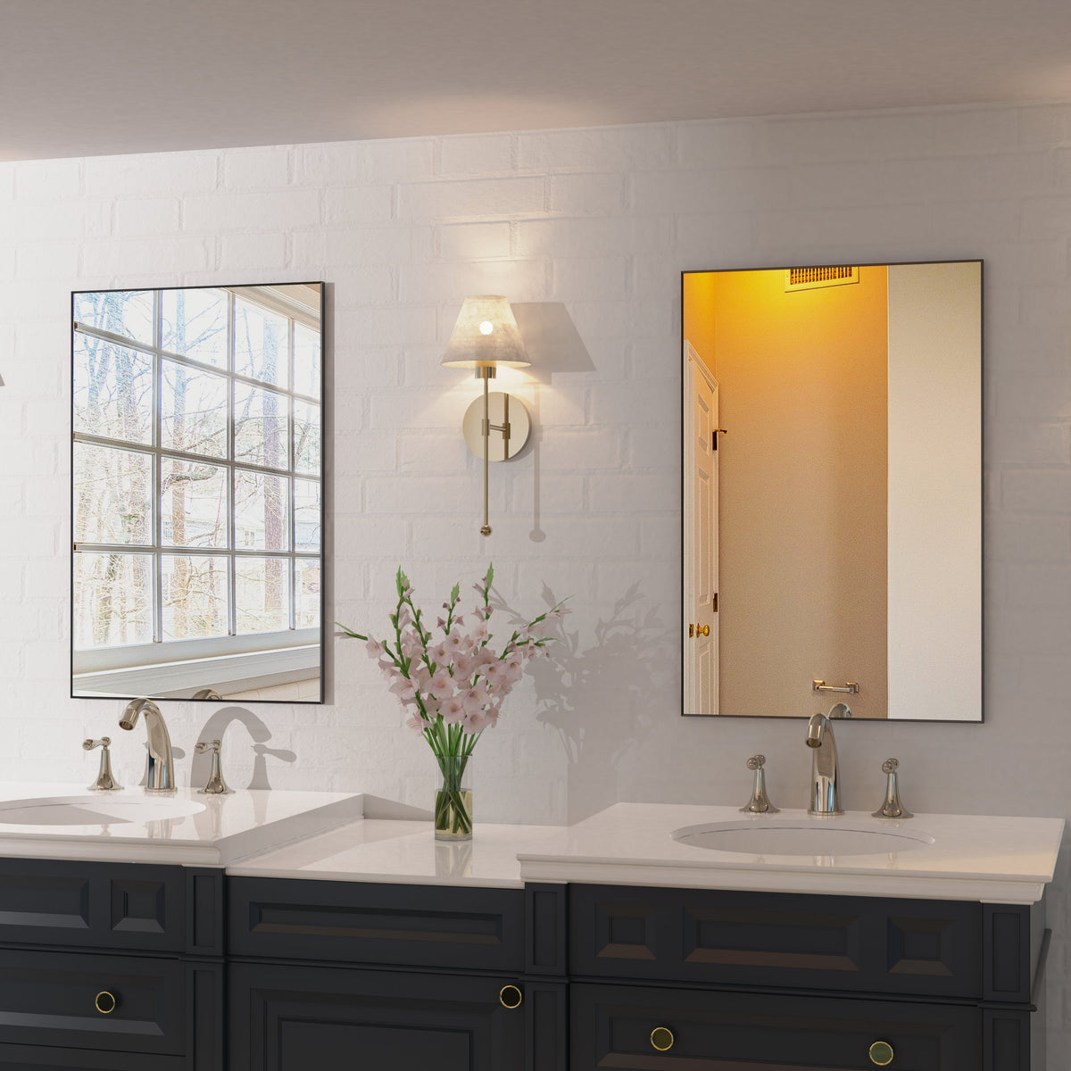36x24 inch Modern Black Bathroom Mirror with Aluminum Frame