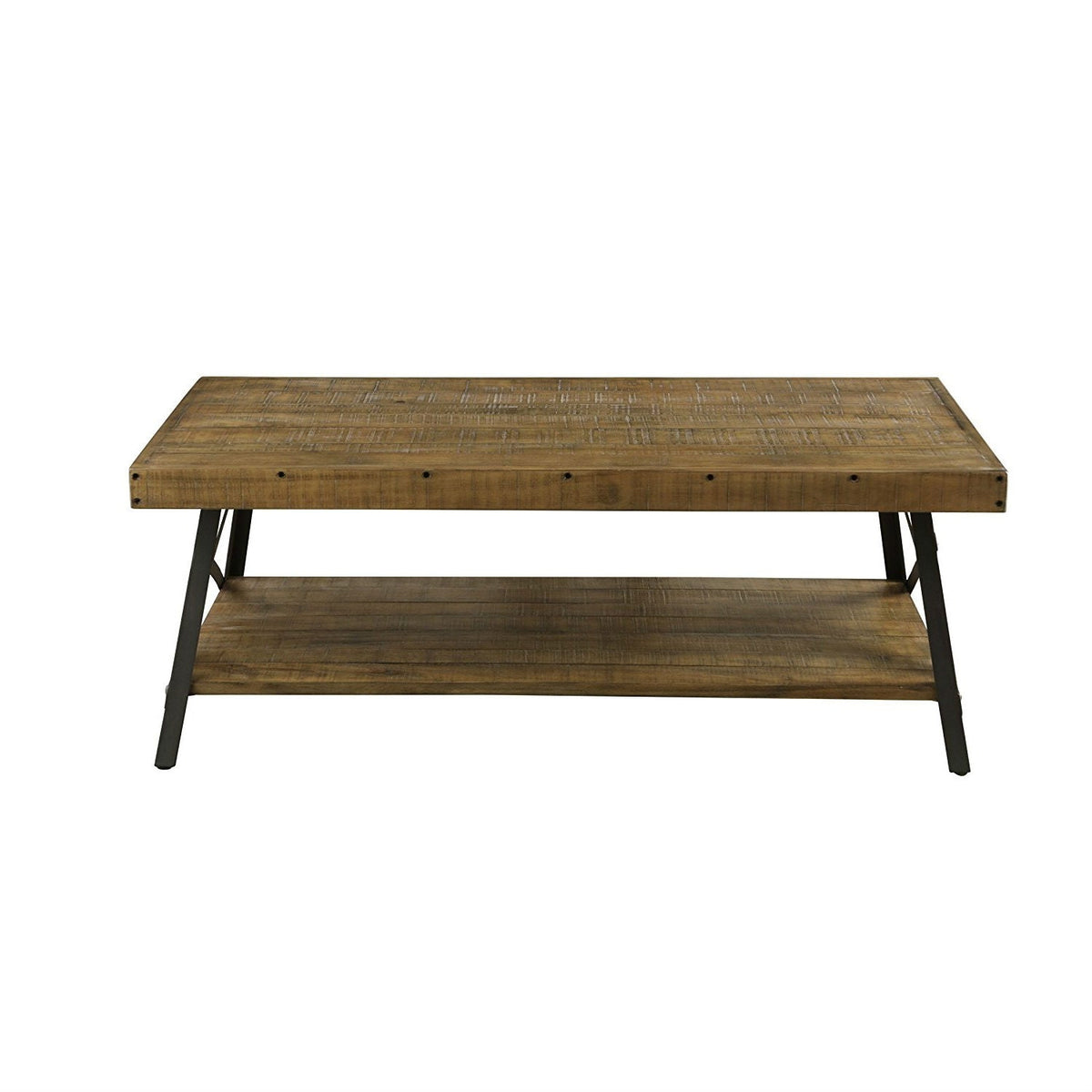 Industrial Style Solid Wood Coffee Table with Steel Legs