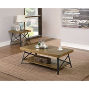 Industrial Style Solid Wood Coffee Table with Steel Legs