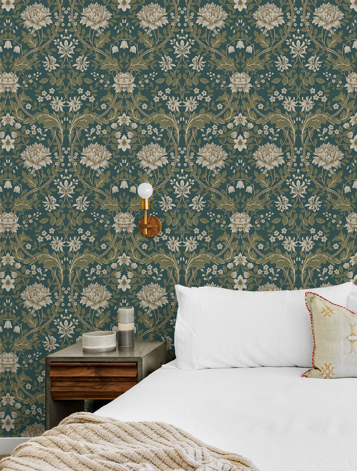 Honeysuckle Floral Vintage Prepasted Wallpaper