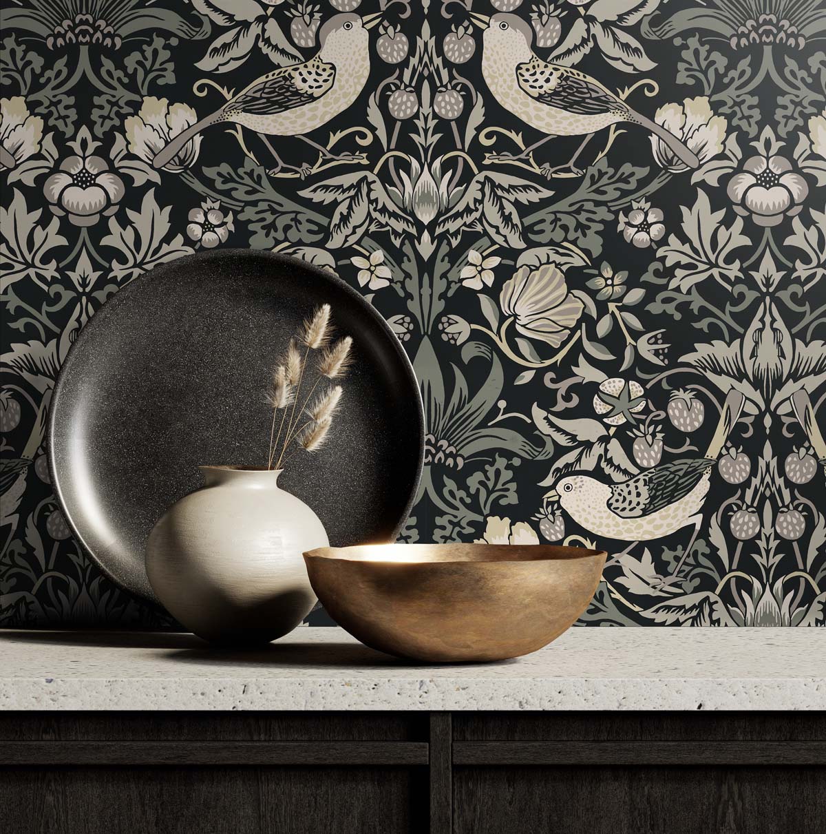 Fragaria Garden Vintage Unpasted Wallpaper