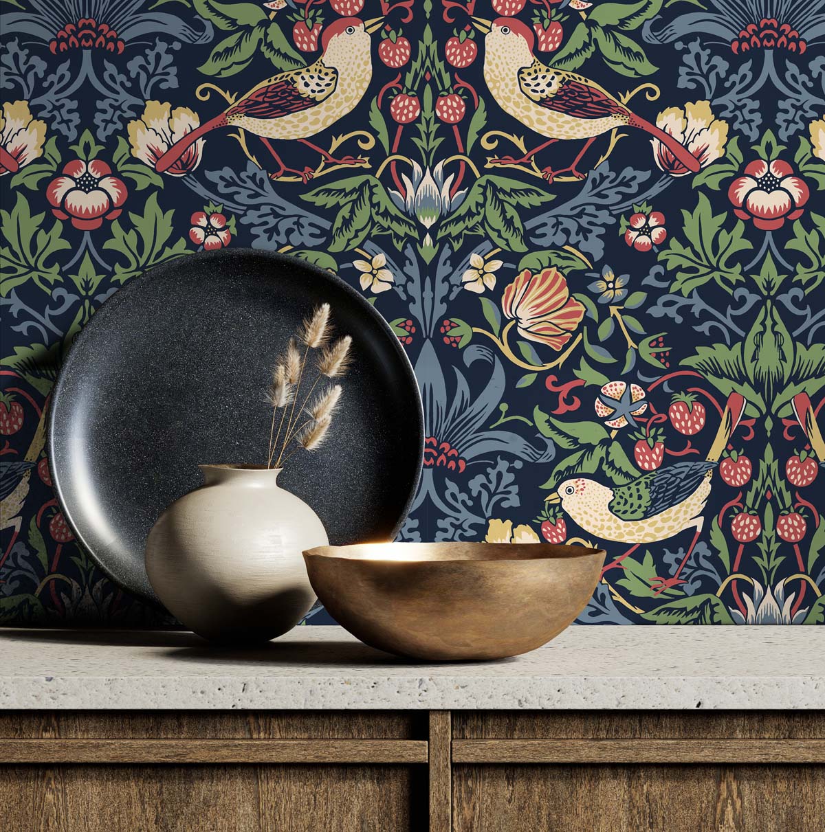 Fragaria Garden Vintage Unpasted Wallpaper