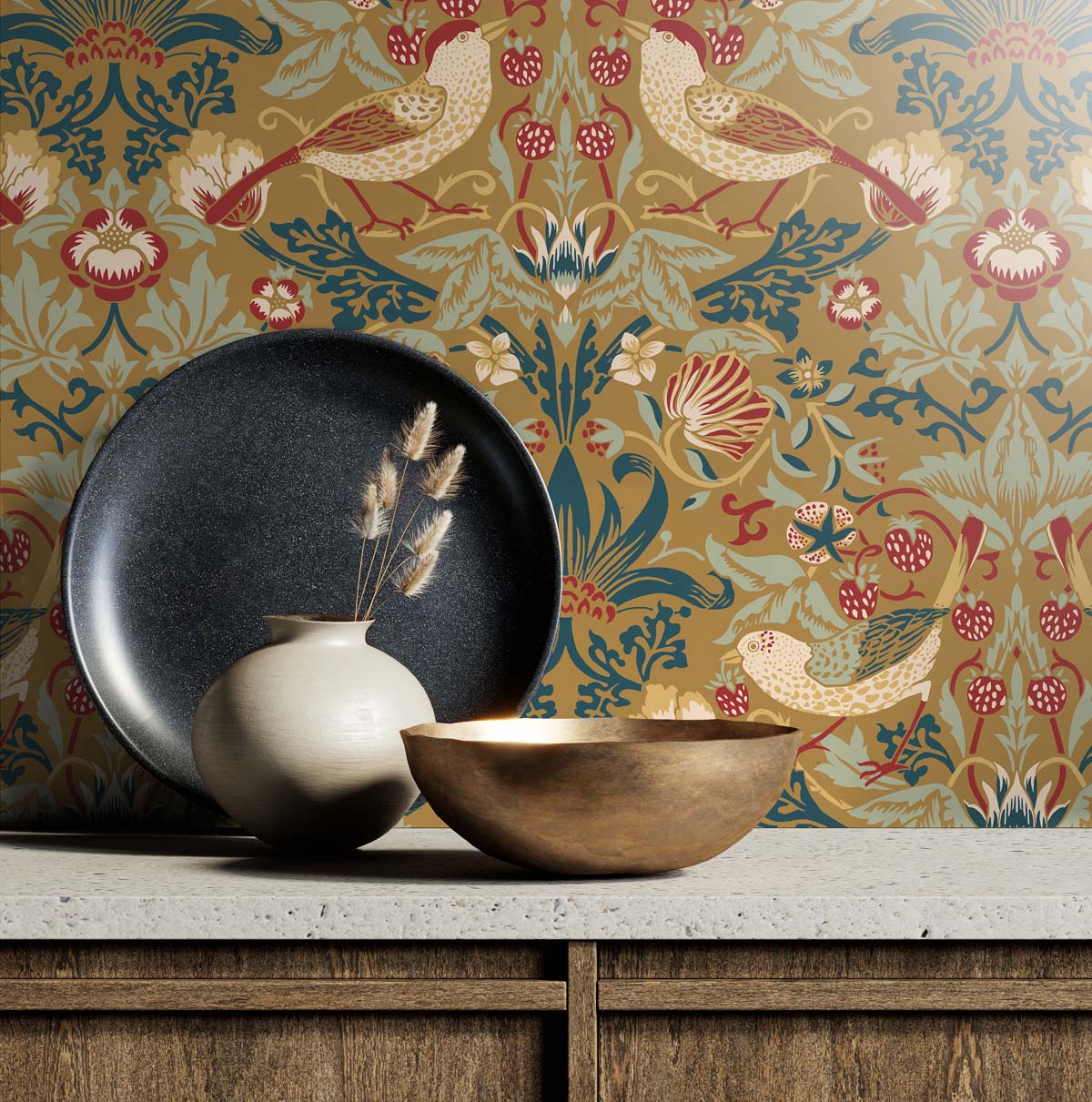 Fragaria Garden Vintage Unpasted Wallpaper