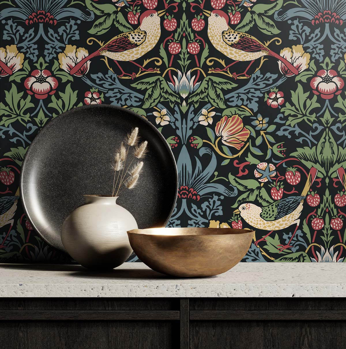 Fragaria Garden Vintage Unpasted Wallpaper