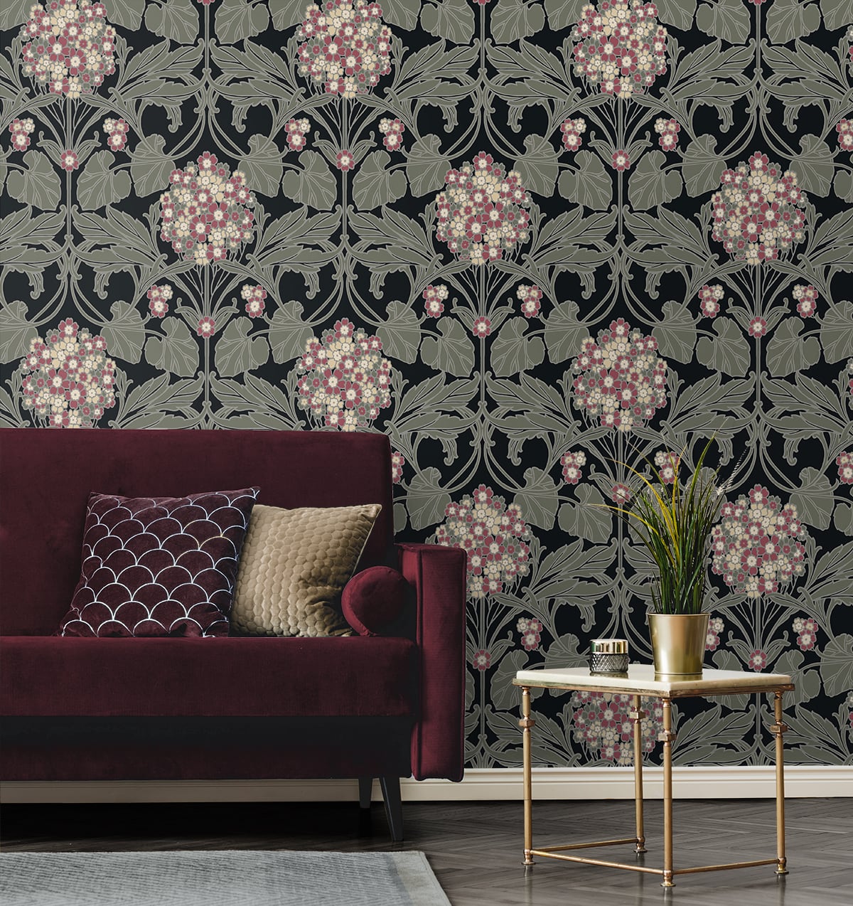 Floral Hydrangea Vintage Unpasted Wallpaper