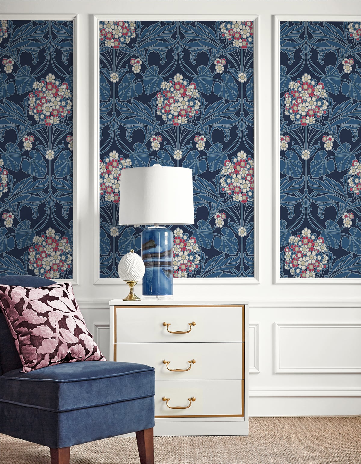 Floral Hydrangea Vintage Unpasted Wallpaper