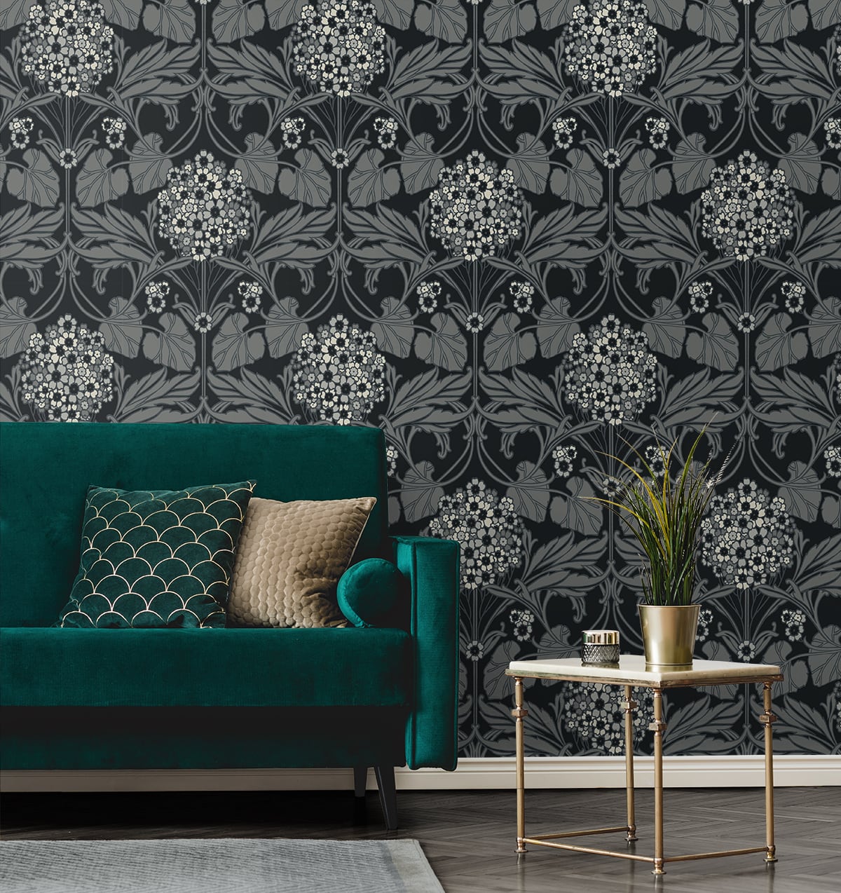 Floral Hydrangea Vintage Unpasted Wallpaper