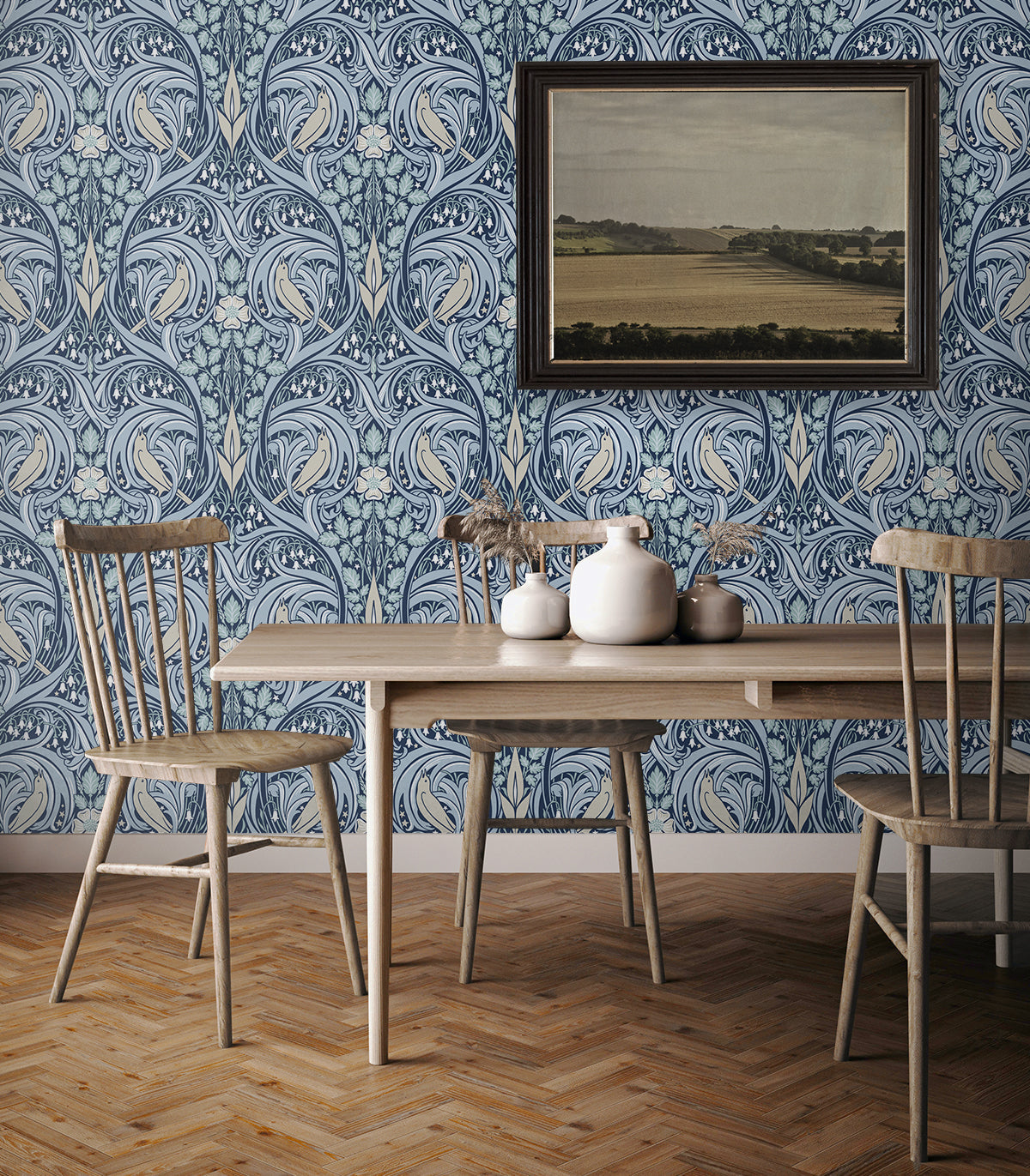 Bird Scroll Vintage Unpasted Wallpaper