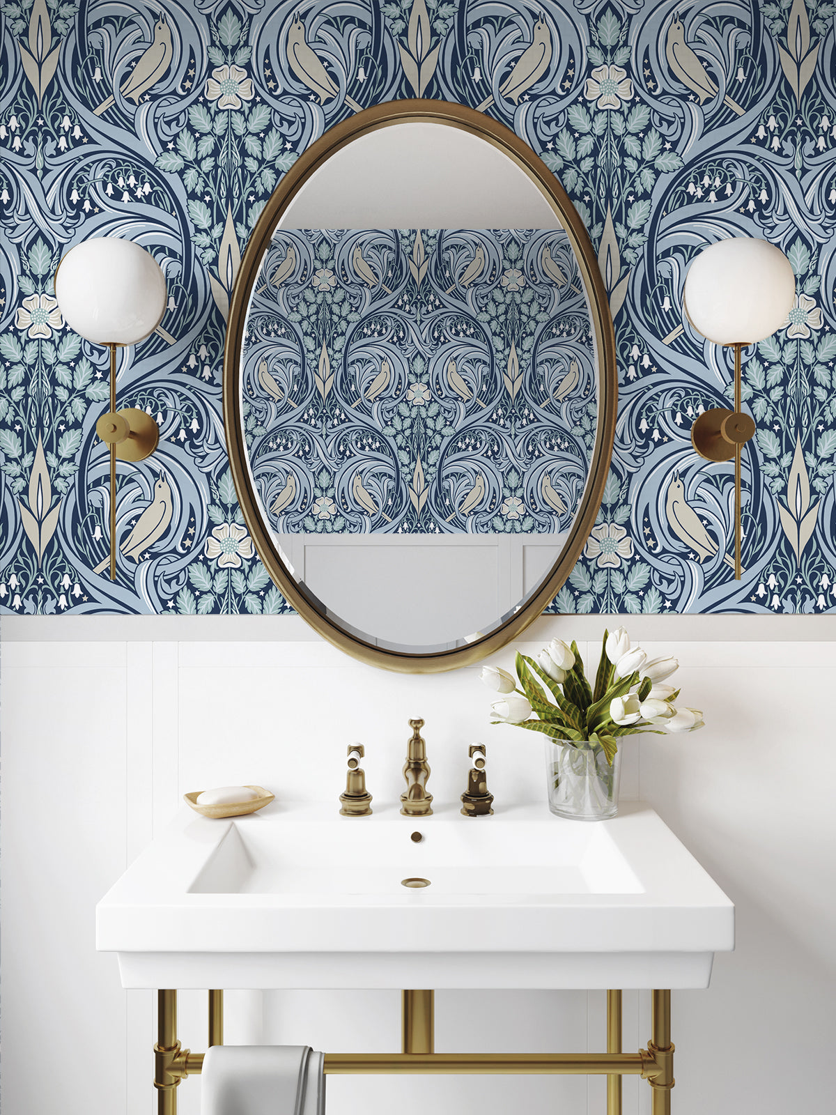 Bird Scroll Vintage Unpasted Wallpaper