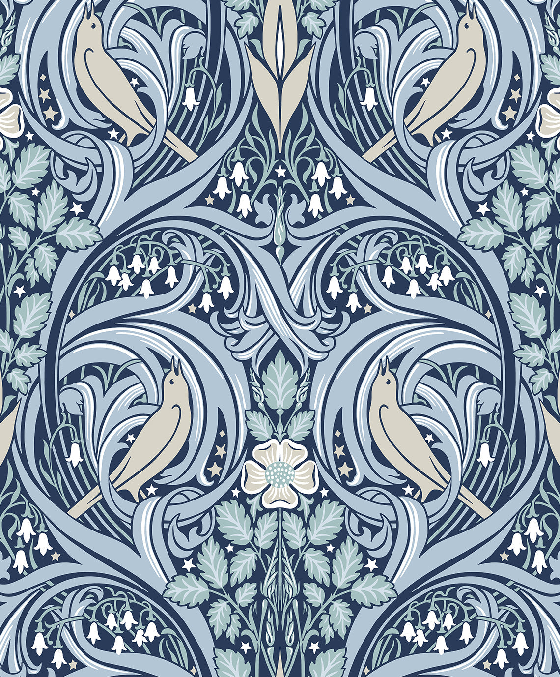 Bird Scroll Vintage Unpasted Wallpaper
