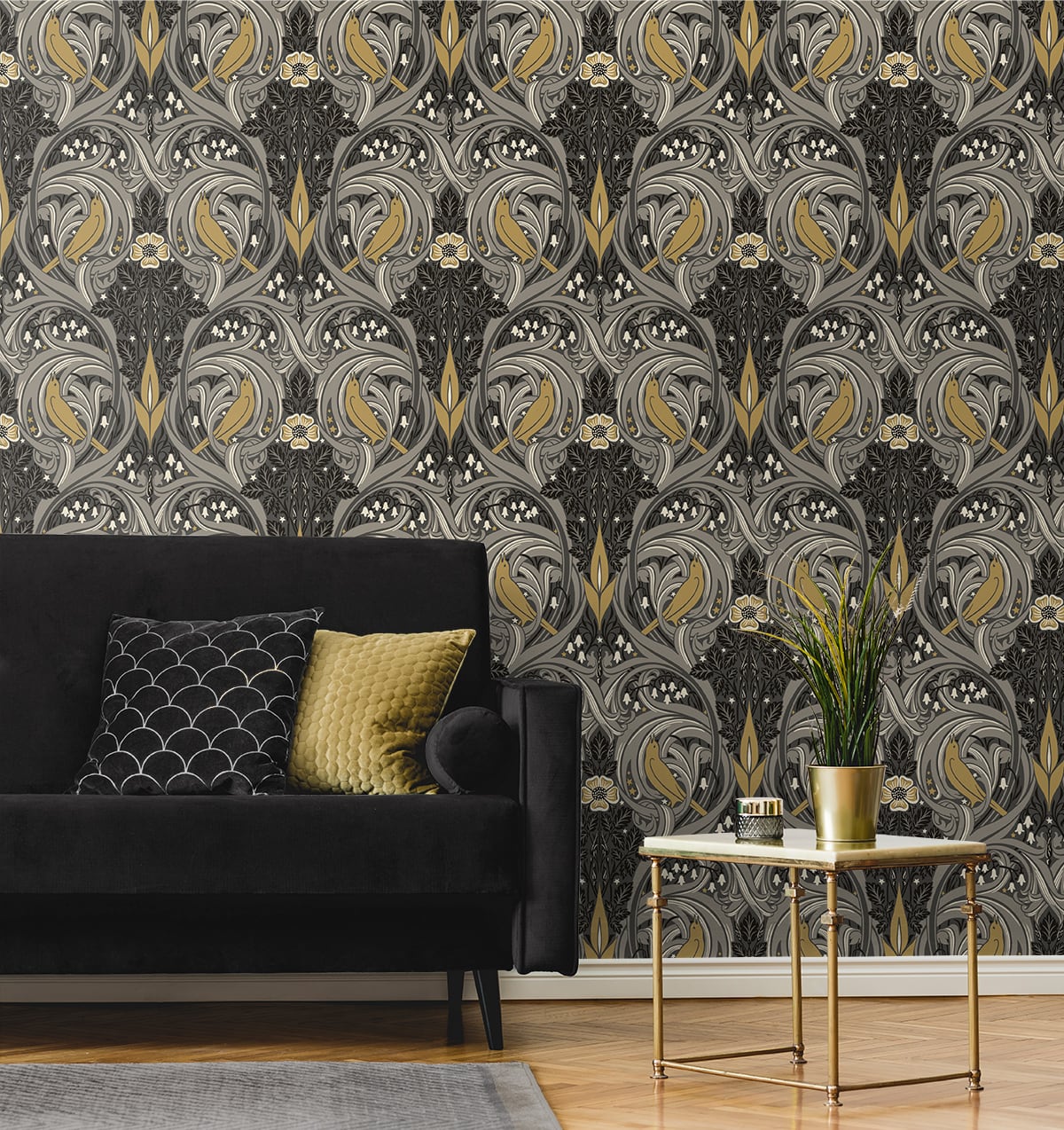 Bird Scroll Vintage Unpasted Wallpaper